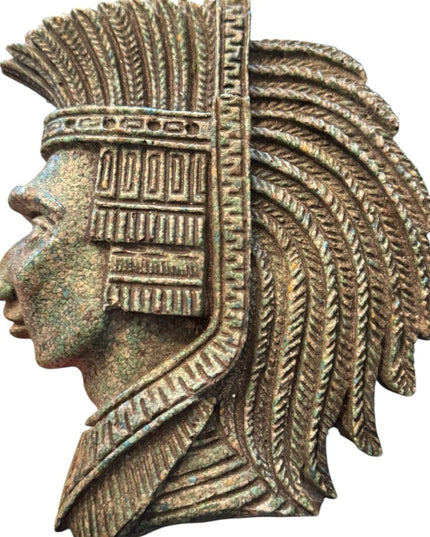 Vintage Carved Aztec Mayan  Inca warrior Wall Hanging crushed malachite stone