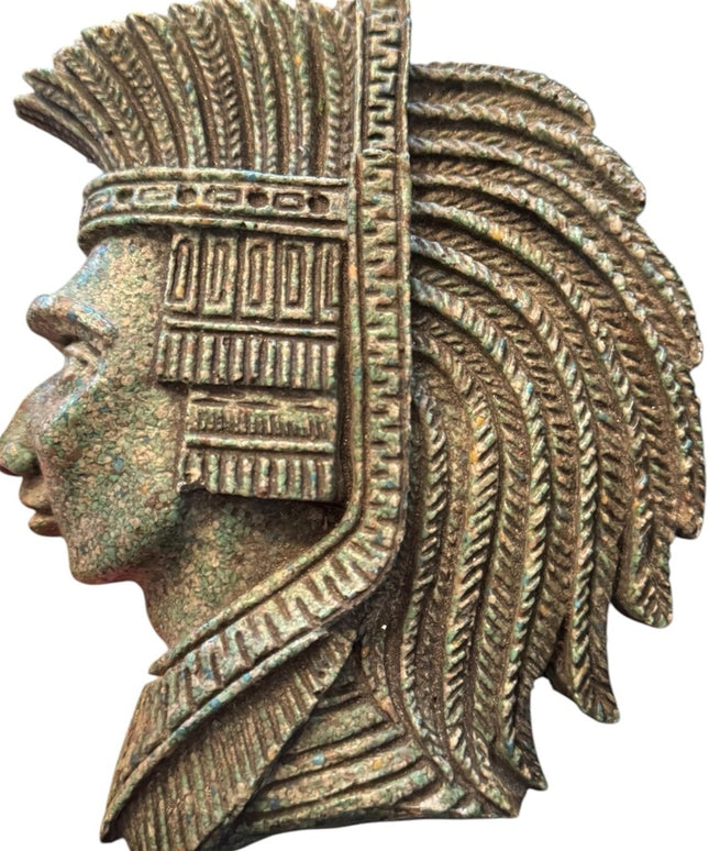 Vintage Carved Aztec Mayan  Inca warrior Wall Hanging crushed malachite stone