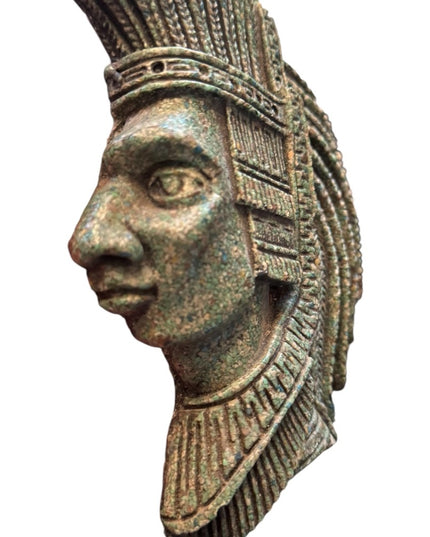 Vintage Carved Aztec Mayan  Inca warrior Wall Hanging crushed malachite stone