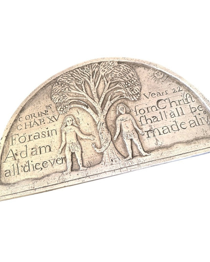 Religious Rare Plaster Puritan Headstone Replica with Adam and Eve Prayer