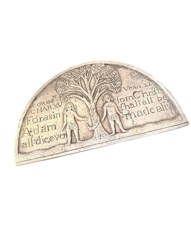 Religious Rare Plaster Puritan Headstone Replica with Adam and Eve Prayer