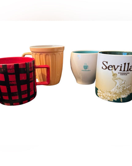 Starbucks LOT of Retired Coffee Mugs Colorful orange red Seville Barista x4pcs