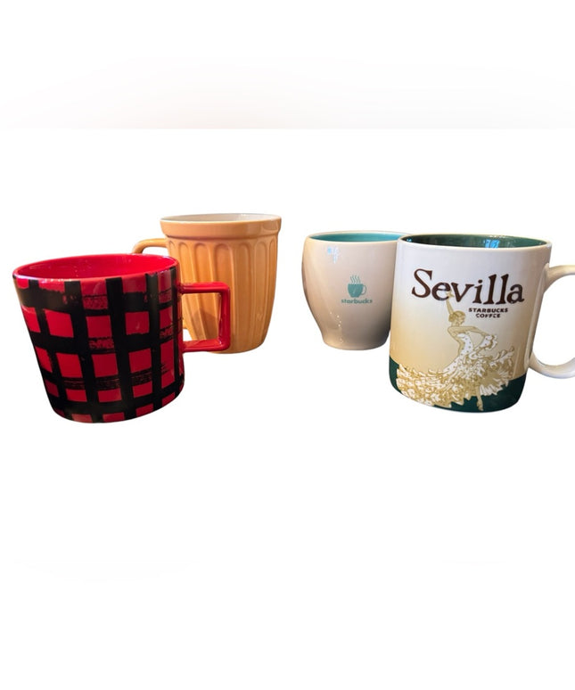 Starbucks LOT of Retired Coffee Mugs Colorful orange red Seville Barista x4pcs