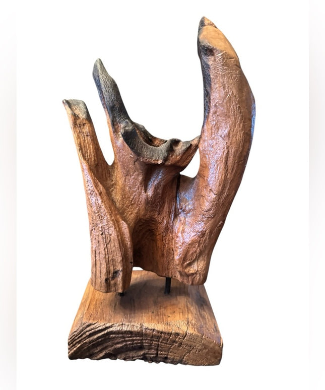 Vintage Art Rustic Brown Wooden Sculpture MCM decor