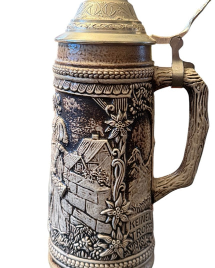 Vintage German Pewter Lidded Beer Stein with Lid Gerz W. Germany Keinen Tropfen