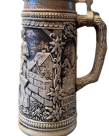 Vintage German Pewter Lidded Beer Stein with Lid Gerz W. Germany Keinen Tropfen