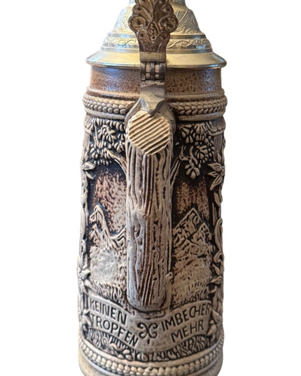 Vintage German Pewter Lidded Beer Stein with Lid Gerz W. Germany Keinen Tropfen