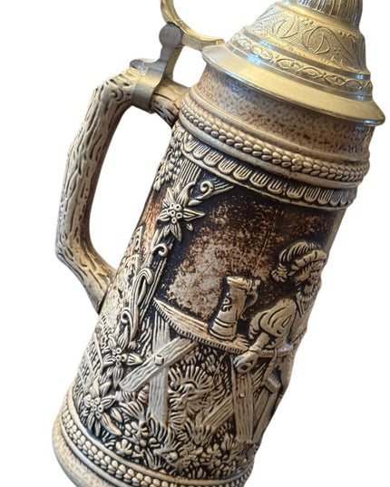 Vintage German Pewter Lidded Beer Stein with Lid Gerz W. Germany Keinen Tropfen