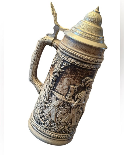 Vintage German Pewter Lidded Beer Stein with Lid Gerz W. Germany Keinen Tropfen