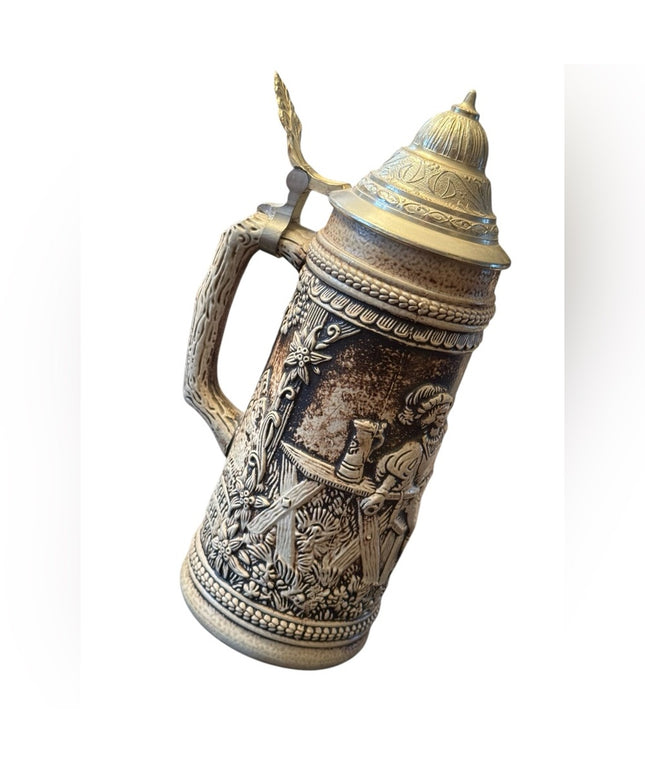Vintage German Pewter Lidded Beer Stein with Lid Gerz W. Germany Keinen Tropfen