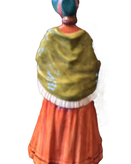 Vintage RARE Antonio Zen Italy 1800s Lady Figurine in Green and Orange umbrella