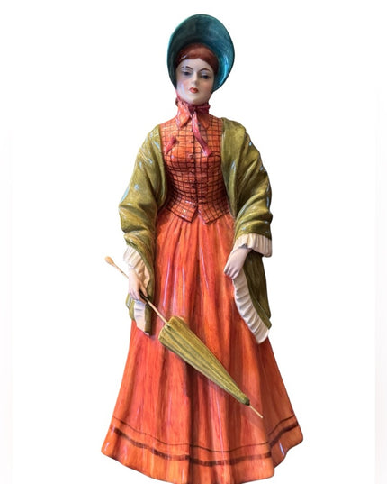 Vintage RARE Antonio Zen Italy 1800s Lady Figurine in Green and Orange umbrella