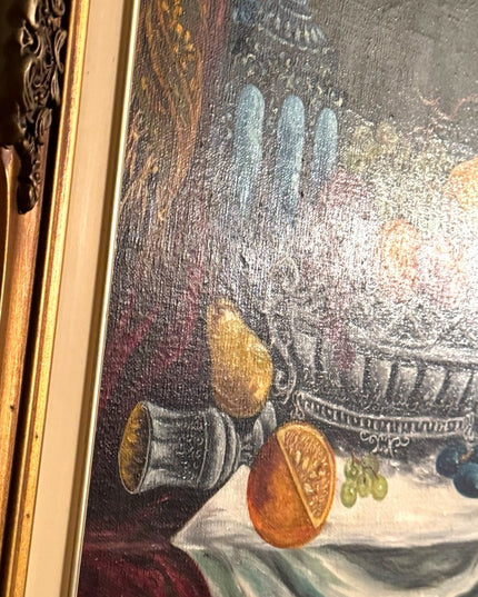 Elegant Mid Century Still Life OIL Painting wooden Handmade Gold Frame Signed