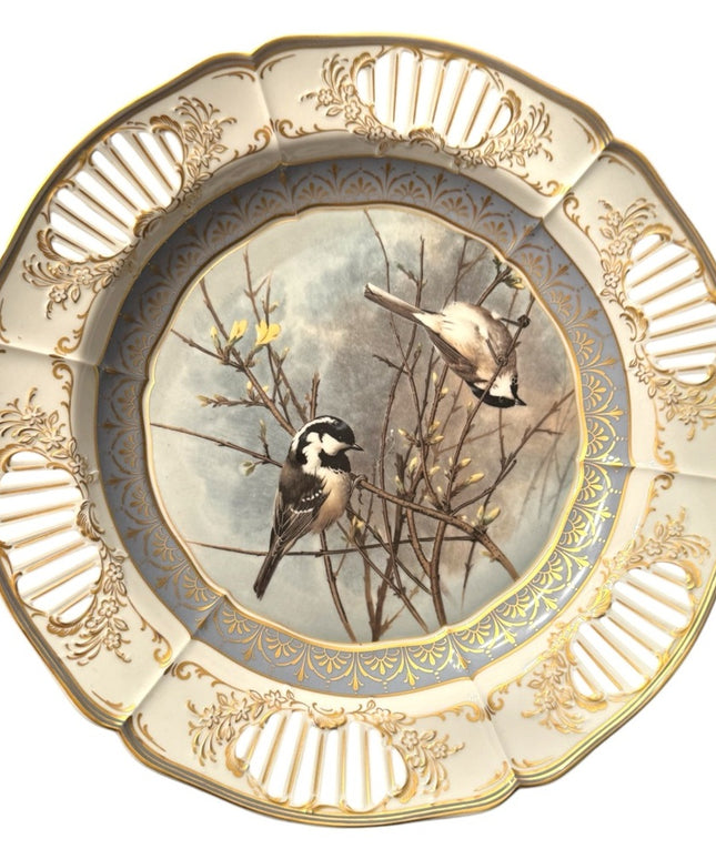 Elegant Vintage Kaiser Germany Pavillion Gold and Cream BIRD Decor Plate/bowl