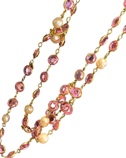 Vintage RARE  1981 Chanel AUTHENTIC Sautoir Pink Gold plated Chicklet glass neck