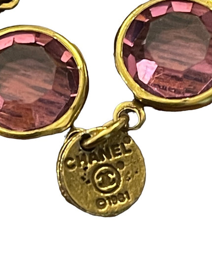 Vintage RARE  1981 Chanel AUTHENTIC Sautoir Pink Gold plated Chicklet glass neck
