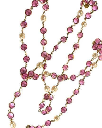 Vintage RARE  1981 Chanel AUTHENTIC Sautoir Pink Gold plated Chicklet glass neck