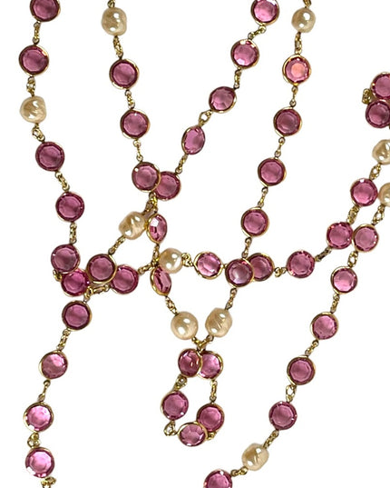Vintage RARE  1981 Chanel AUTHENTIC Sautoir Pink Gold plated Chicklet glass neck