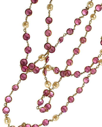 Vintage RARE  1981 Chanel AUTHENTIC Sautoir Pink Gold plated Chicklet glass neck