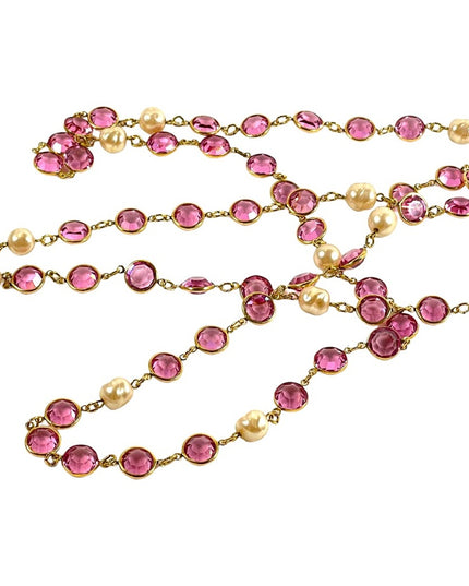Vintage RARE  1981 Chanel AUTHENTIC Sautoir Pink Gold plated Chicklet glass neck