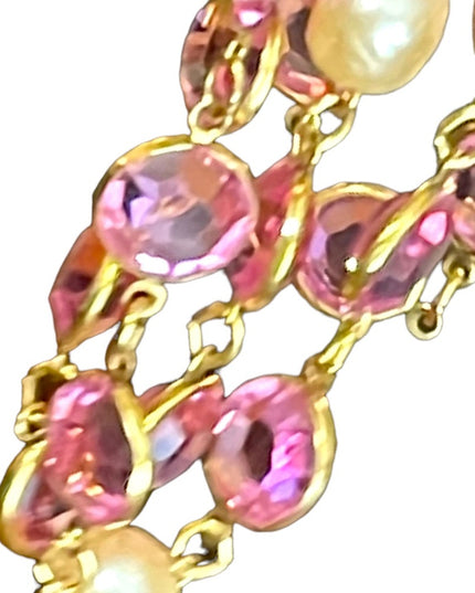 Vintage RARE  1981 Chanel AUTHENTIC Sautoir Pink Gold plated Chicklet glass neck