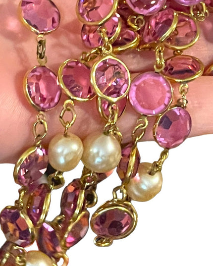 Vintage RARE  1981 Chanel AUTHENTIC Sautoir Pink Gold plated Chicklet glass neck