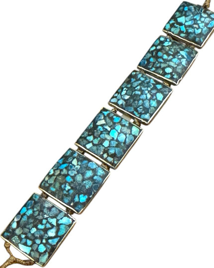 Vintage silver rustic Turquoise stone square handmade Mosaic Bracelet