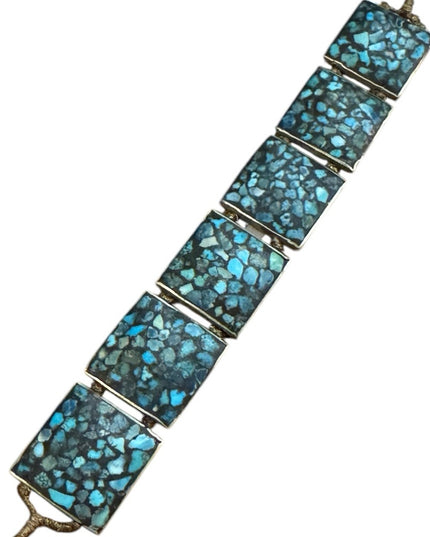 Vintage silver rustic Turquoise stone square handmade Mosaic Bracelet