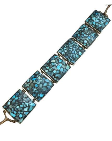 Vintage silver rustic Turquoise stone square handmade Mosaic Bracelet