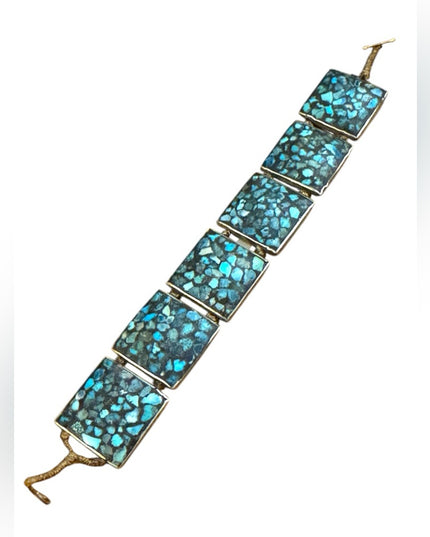 Vintage silver rustic Turquoise stone square handmade Mosaic Bracelet