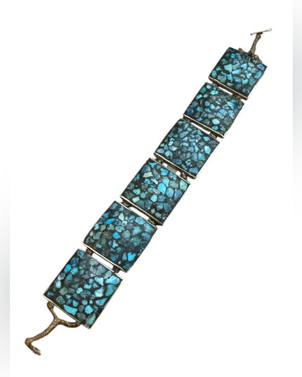 Vintage silver rustic Turquoise stone square handmade Mosaic Bracelet
