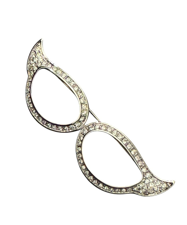 Vintage FAC Butler silver Rhodium plt Rhinestone Cats Eye Glasses Frame Brooch