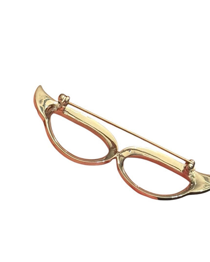 Vintage FAC Butler silver Rhodium plt Rhinestone Cats Eye Glasses Frame Brooch