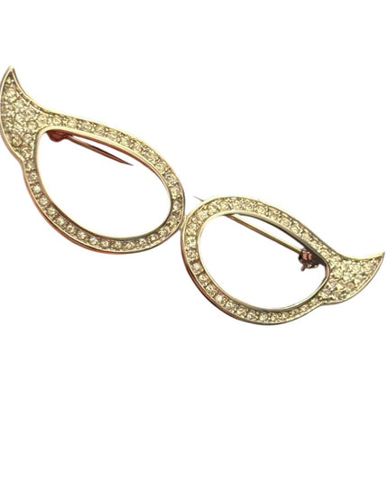 Vintage FAC Butler silver Rhodium plt Rhinestone Cats Eye Glasses Frame Brooch