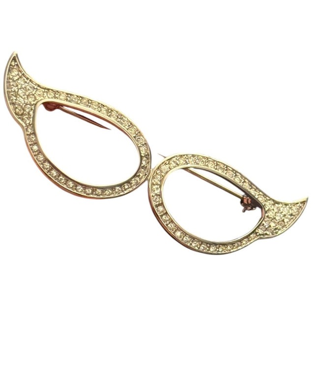 Vintage FAC Butler silver Rhodium plt Rhinestone Cats Eye Glasses Frame Brooch