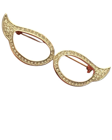 Vintage FAC Butler silver Rhodium plt Rhinestone Cats Eye Glasses Frame Brooch
