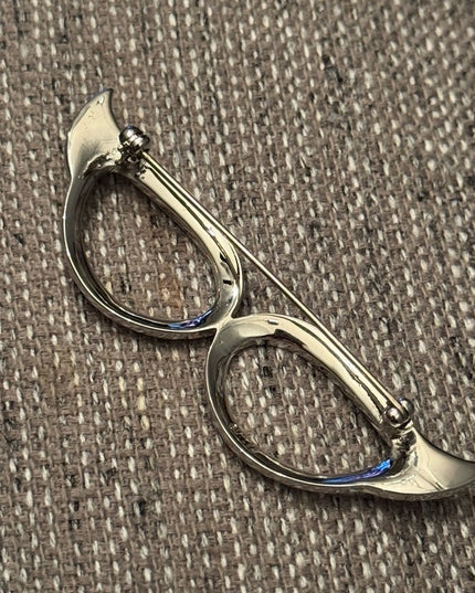Vintage FAC Butler silver Rhodium plt Rhinestone Cats Eye Glasses Frame Brooch