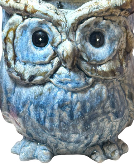 Vintage MCM Blue Owl glazed German pottery Ceramic Sculpture planter