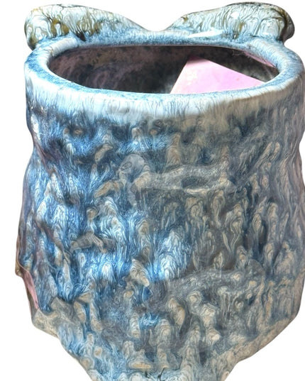 Vintage MCM Blue Owl glazed German pottery Ceramic Sculpture planter