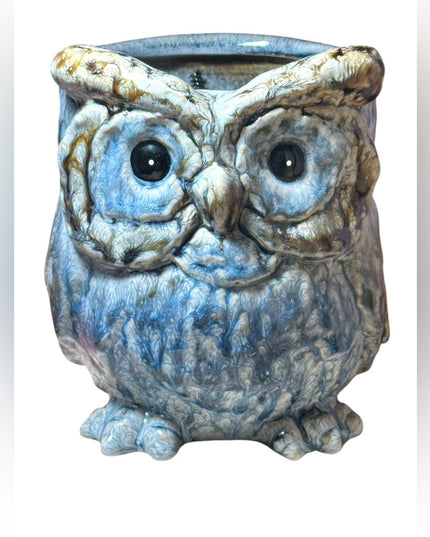Vintage MCM Blue Owl glazed German pottery Ceramic Sculpture planter
