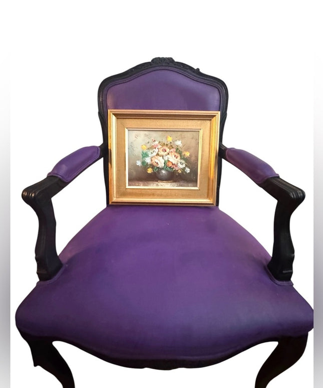 Barton Signed Vintage Colorful Flowers oil Painting on board Gold Gilt