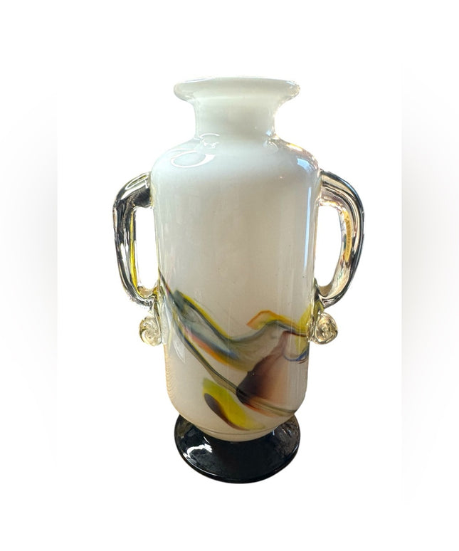 Vintage 1960s Dalian Glass Co. Multi Color Art Glass Snowflake Glass Vase