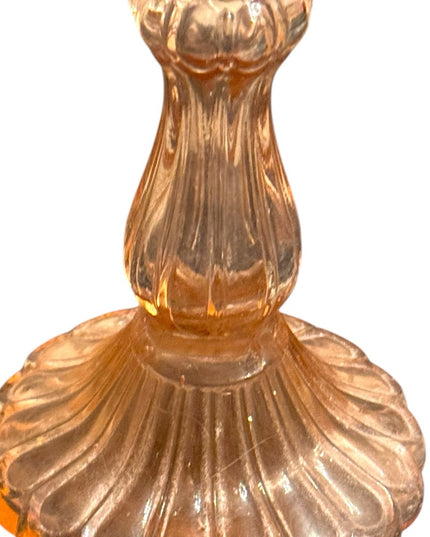 Elegant 1920s baby pink floral Depression Amber Glass Candle Holder Set 3pc