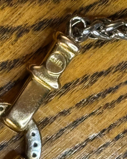 Beautiful 14k Gold Sterling 925 Diamond Statement Necklace Signed JTL Israel
