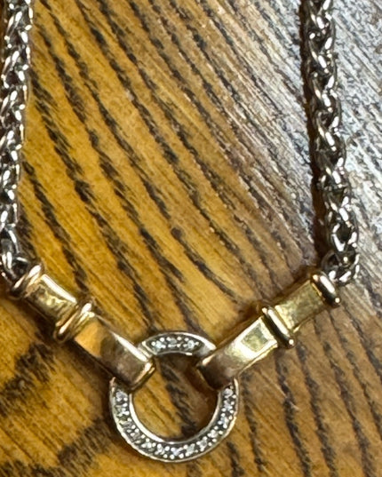 Beautiful 14k Gold Sterling 925 Diamond Statement Necklace Signed JTL Israel