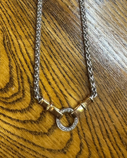 Beautiful 14k Gold Sterling 925 Diamond Statement Necklace Signed JTL Israel