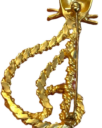 Lovely vintage Gold-Tone Twisted Rope Cat  brooch