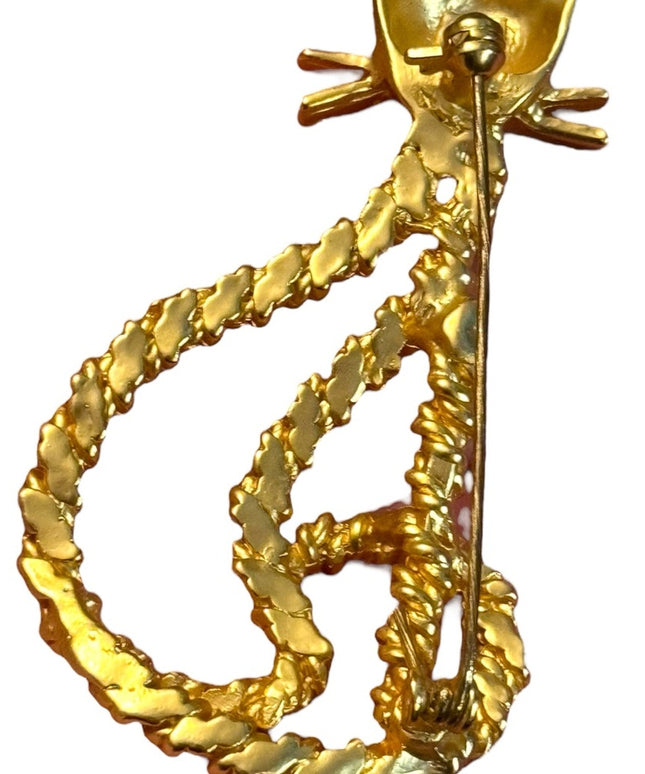 Lovely vintage Gold-Tone Twisted Rope Cat  brooch