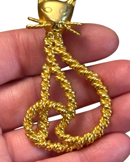 Lovely vintage Gold-Tone Twisted Rope Cat  brooch