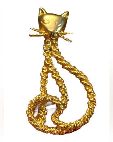 Lovely vintage Gold-Tone Twisted Rope Cat  brooch